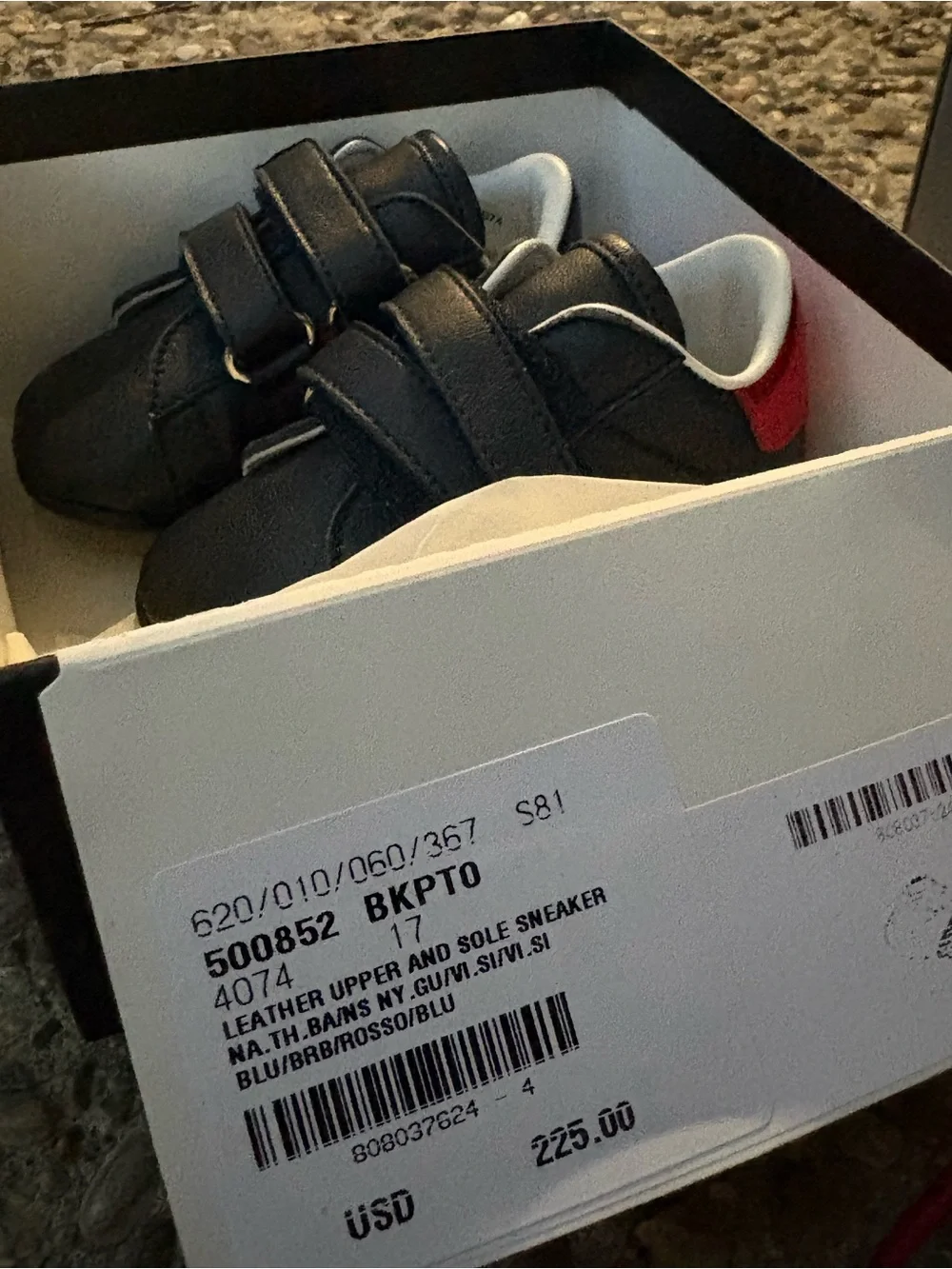 Gucci Baby Black Sneakers with Red Heel Accent